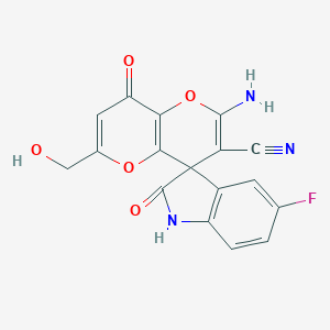 molecular formula C17H10FN3O5 B460994 2'-amino-5-fluoro-6'-(hydroxymethyl)-2,8'-dioxospiro[1H-indole-3,4'-pyrano[3,2-b]pyran]-3'-carbonitrile CAS No. 797028-40-1