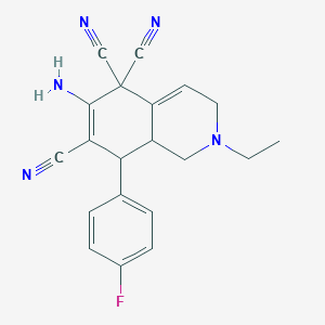 molecular formula C20H18FN5 B460995 6-amino-2-ethyl-8-(4-fluorophenyl)-2,3,8,8a-tetrahydro-5,5,7(1H)-isoquinolinetricarbonitrile 