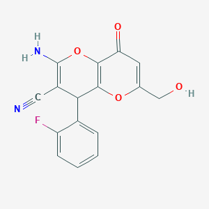 molecular formula C16H11FN2O4 B460997 2-Amino-4-(2-fluorophenyl)-6-(hydroxymethyl)-8-oxo-4,8-dihydropyrano[3,2-b]pyran-3-carbonitrile CAS No. 665000-66-8