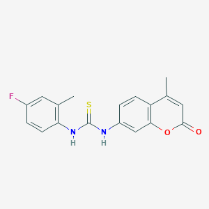 molecular formula C18H15FN2O2S B4609981 N-(4-fluoro-2-methylphenyl)-N'-(4-methyl-2-oxo-2H-chromen-7-yl)thiourea 