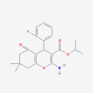 molecular formula C21H24FNO4 B460999 isopropyl 2-amino-4-(2-fluorophenyl)-7,7-dimethyl-5-oxo-5,6,7,8-tetrahydro-4H-chromene-3-carboxylate 