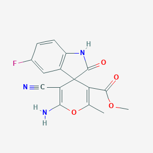 molecular formula C16H12FN3O4 B461000 methyl 6-amino-5-cyano-2-methyl-4H-pyran-3-carboxylate-4-spiro-3'-(5'-fluoro-1',3'-dihydro-2'H-indol-2'-one) 