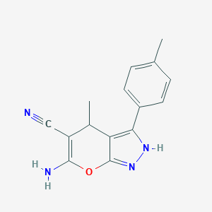 molecular formula C15H14N4O B461007 6-Amino-4-methyl-3-(4-methylphenyl)-2,4-dihydropyrano[2,3-c]pyrazole-5-carbonitrile 