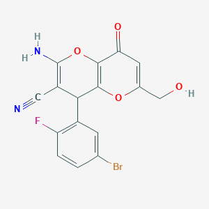 molecular formula C16H10BrFN2O4 B461009 2-Amino-4-(5-bromo-2-fluorophenyl)-6-(hydroxymethyl)-8-oxo-4,8-dihydropyrano[3,2-b]pyran-3-carbonitrile 