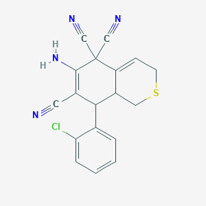 molecular formula C18H13ClN4S B461010 6-amino-8-(2-chlorophenyl)-8,8a-dihydro-1H-isothiochromene-5,5,7(3H)-tricarbonitrile 