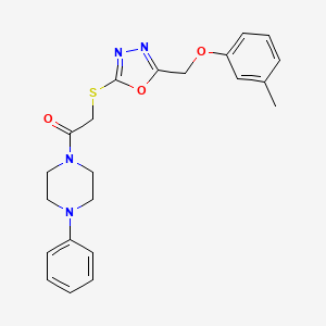 molecular formula C22H24N4O3S B4610111 1-[({5-[(3-methylphenoxy)methyl]-1,3,4-oxadiazol-2-yl}thio)acetyl]-4-phenylpiperazine 