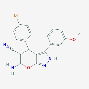 molecular formula C20H15BrN4O2 B461013 6-Amino-4-(4-bromophenyl)-3-(3-methoxyphenyl)-2,4-dihydropyrano[2,3-c]pyrazole-5-carbonitrile CAS No. 847365-67-7