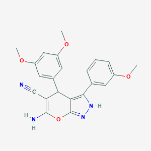 molecular formula C22H20N4O4 B461016 6-Amino-4-(3,5-dimethoxyphenyl)-3-(3-methoxyphenyl)-2,4-dihydropyrano[2,3-c]pyrazole-5-carbonitrile 