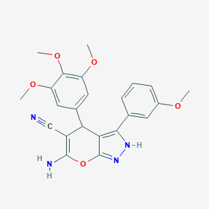 molecular formula C23H22N4O5 B461018 6-Amino-3-(3-methoxyphenyl)-4-(3,4,5-trimethoxyphenyl)-2,4-dihydropyrano[2,3-c]pyrazole-5-carbonitrile CAS No. 843636-79-3