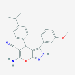 molecular formula C23H22N4O2 B461020 6-Amino-4-(4-isopropylphenyl)-3-(3-methoxyphenyl)-2,4-dihydropyrano[2,3-c]pyrazole-5-carbonitrile CAS No. 848740-28-3