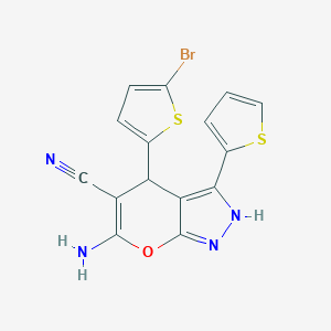molecular formula C15H9BrN4OS2 B461024 6-Amino-4-(5-bromo-2-thienyl)-3-(2-thienyl)-2,4-dihydropyrano[2,3-c]pyrazole-5-carbonitrile 