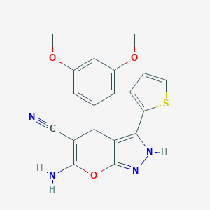 molecular formula C19H16N4O3S B461027 6-Amino-4-(3,5-dimethoxyphenyl)-3-(2-thienyl)-2,4-dihydropyrano[2,3-c]pyrazole-5-carbonitrile 