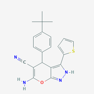 molecular formula C21H20N4OS B461029 6-Amino-4-(4-tert-butylphenyl)-3-(2-thienyl)-2,4-dihydropyrano[2,3-c]pyrazole-5-carbonitrile 