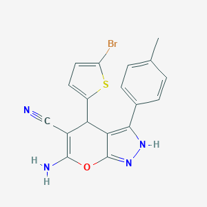 molecular formula C18H13BrN4OS B461030 6-Amino-4-(5-bromo-2-thienyl)-3-(4-methylphenyl)-2,4-dihydropyrano[2,3-c]pyrazole-5-carbonitrile 