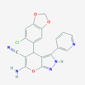 molecular formula C19H12ClN5O3 B461032 6-Amino-4-(6-chloro-1,3-benzodioxol-5-yl)-3-(3-pyridinyl)-2,4-dihydropyrano[2,3-c]pyrazole-5-carbonitrile 