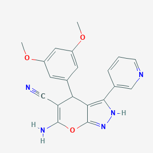 molecular formula C20H17N5O3 B461033 6-Amino-4-(3,5-dimethoxyphenyl)-3-(3-pyridinyl)-2,4-dihydropyrano[2,3-c]pyrazole-5-carbonitrile 