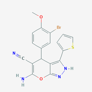 molecular formula C18H13BrN4O2S B461036 6-Amino-4-(3-bromo-4-methoxyphenyl)-3-(2-thienyl)-2,4-dihydropyrano[2,3-c]pyrazole-5-carbonitrile 