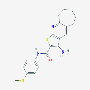 molecular formula C20H21N3OS2 B461037 6-Amino-N-(4-methylsulfanylphenyl)-4-thia-2-azatricyclo[7.5.0.03,7]tetradeca-1,3(7),5,8-tetraene-5-carboxamide CAS No. 665000-93-1
