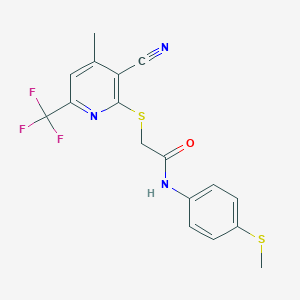 2-{[3-cyano-4-methyl-6-(trifluoromethyl)-2-pyridinyl]sulfanyl}-N-[4-(methylsulfanyl)phenyl]acetamide