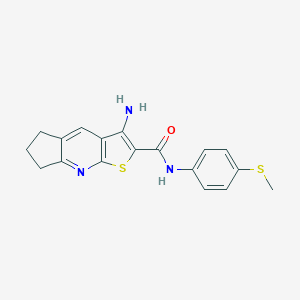 molecular formula C18H17N3OS2 B461042 3-amino-N-[4-(methylsulfanyl)phenyl]-6,7-dihydro-5H-cyclopenta[b]thieno[3,2-e]pyridine-2-carboxamide 