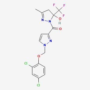 molecular formula C16H13Cl2F3N4O3 B4610455 1-({1-[(2,4-dichlorophenoxy)methyl]-1H-pyrazol-3-yl}carbonyl)-3-methyl-5-(trifluoromethyl)-4,5-dihydro-1H-pyrazol-5-ol 