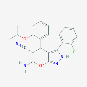 molecular formula C22H19ClN4O2 B461046 6-Amino-3-(2-chlorophenyl)-4-(2-isopropoxyphenyl)-2,4-dihydropyrano[2,3-c]pyrazole-5-carbonitrile 