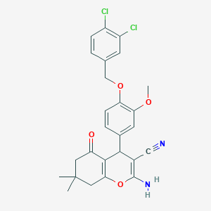 molecular formula C26H24Cl2N2O4 B461047 2-amino-4-{4-[(3,4-dichlorobenzyl)oxy]-3-methoxyphenyl}-7,7-dimethyl-5-oxo-5,6,7,8-tetrahydro-4H-chromene-3-carbonitrile 