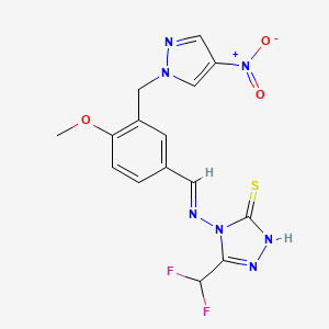 molecular formula C15H13F2N7O3S B4610479 5-(difluoromethyl)-4-({4-methoxy-3-[(4-nitro-1H-pyrazol-1-yl)methyl]benzylidene}amino)-4H-1,2,4-triazole-3-thiol 