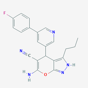 molecular formula C21H18FN5O B461048 6-Amino-4-[5-(4-fluorophenyl)-3-pyridinyl]-3-propyl-2,4-dihydropyrano[2,3-c]pyrazole-5-carbonitrile 