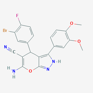 molecular formula C21H16BrFN4O3 B461049 6-Amino-4-(3-bromo-4-fluorophenyl)-3-(3,4-dimethoxyphenyl)-2,4-dihydropyrano[2,3-c]pyrazole-5-carbonitrile 