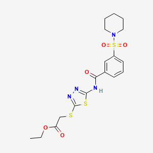 molecular formula C18H22N4O5S3 B4610502 ethyl [(5-{[3-(1-piperidinylsulfonyl)benzoyl]amino}-1,3,4-thiadiazol-2-yl)thio]acetate 