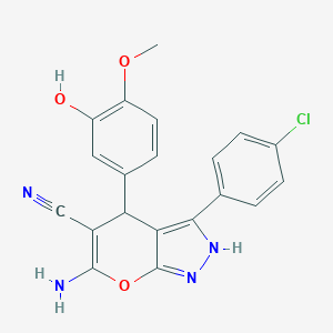 6-Amino-3-(4-chlorophenyl)-4-(3-hydroxy-4-methoxyphenyl)-2,4-dihydropyrano[2,3-c]pyrazole-5-carbonitrile