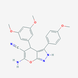 molecular formula C22H20N4O4 B461055 6-Amino-4-(3,5-dimethoxyphenyl)-3-(4-methoxyphenyl)-2,4-dihydropyrano[2,3-c]pyrazole-5-carbonitrile 