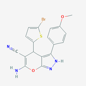 molecular formula C18H13BrN4O2S B461056 6-Amino-4-(5-bromo-2-thienyl)-3-(4-methoxyphenyl)-2,4-dihydropyrano[2,3-c]pyrazole-5-carbonitrile 