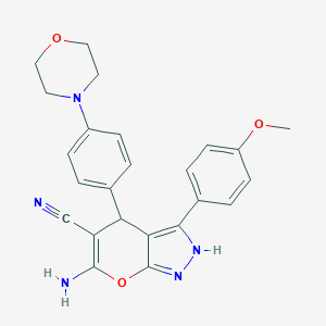 molecular formula C24H23N5O3 B461058 6-Amino-3-(4-methoxyphenyl)-4-[4-(4-morpholinyl)phenyl]-2,4-dihydropyrano[2,3-c]pyrazole-5-carbonitrile 