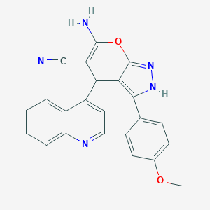 molecular formula C23H17N5O2 B461059 6-Amino-3-(4-methoxyphenyl)-4-(4-quinolinyl)-2,4-dihydropyrano[2,3-c]pyrazole-5-carbonitrile 