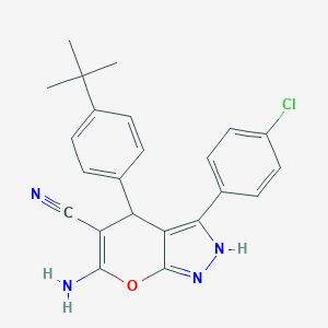 molecular formula C23H21ClN4O B461061 6-Amino-4-(4-tert-butylphenyl)-3-(4-chlorophenyl)-2,4-dihydropyrano[2,3-c]pyrazole-5-carbonitrile 