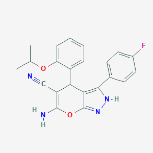 molecular formula C22H19FN4O2 B461062 6-Amino-3-(4-fluorophenyl)-4-(2-isopropoxyphenyl)-2,4-dihydropyrano[2,3-c]pyrazole-5-carbonitrile 