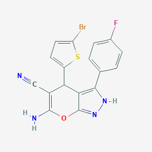 molecular formula C17H10BrFN4OS B461063 6-Amino-4-(5-bromo-2-thienyl)-3-(4-fluorophenyl)-2,4-dihydropyrano[2,3-c]pyrazole-5-carbonitrile 