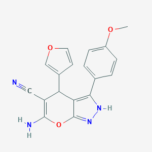 molecular formula C18H14N4O3 B461064 6-Amino-4-(3-furanyl)-3-(4-methoxyphenyl)-2,4-dihydropyrano[2,3-c]pyrazole-5-carbonitrile 