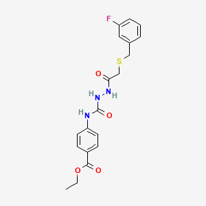 molecular formula C19H20FN3O4S B4610653 ethyl 4-{[(2-{[(3-fluorobenzyl)thio]acetyl}hydrazino)carbonyl]amino}benzoate 