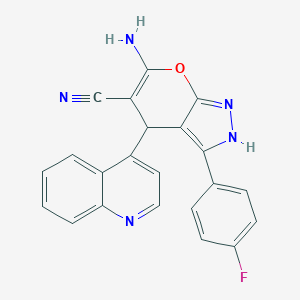 molecular formula C22H14FN5O B461068 6-Amino-3-(4-fluorophenyl)-4-(4-quinolinyl)-2,4-dihydropyrano[2,3-c]pyrazole-5-carbonitrile 