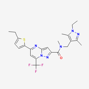 molecular formula C23H25F3N6OS B4610685 N-[(1-ethyl-3,5-dimethyl-1H-pyrazol-4-yl)methyl]-5-(5-ethyl-2-thienyl)-N-methyl-7-(trifluoromethyl)pyrazolo[1,5-a]pyrimidine-2-carboxamide 