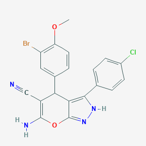 molecular formula C20H14BrClN4O2 B461069 6-Amino-4-(3-bromo-4-methoxyphenyl)-3-(4-chlorophenyl)-2,4-dihydropyrano[2,3-c]pyrazole-5-carbonitrile 