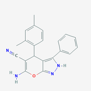 molecular formula C21H18N4O B461074 6-Amino-4-(2,4-dimethylphenyl)-3-phenyl-2,4-dihydropyrano[2,3-c]pyrazole-5-carbonitrile 