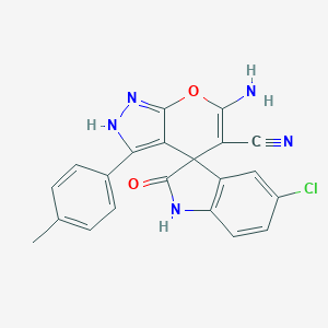 molecular formula C21H14ClN5O2 B461081 6'-amino-5'-cyano-6-chloro-3'-(4-methylphenyl)-1,2',3,4'-tetrahydrospiro(2H-indole-3,4'-pyrano[2,3-c]pyrazole)-2-one 