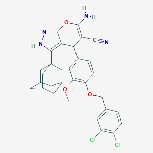 molecular formula C31H30Cl2N4O3 B461088 3-(1-Adamantyl)-6-amino-4-{4-[(3,4-dichlorobenzyl)oxy]-3-methoxyphenyl}-2,4-dihydropyrano[2,3-c]pyrazole-5-carbonitrile 