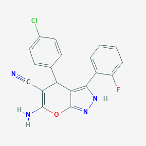 6-Amino-4-(4-chlorophenyl)-3-(2-fluorophenyl)-2,4-dihydropyrano[2,3-c]pyrazole-5-carbonitrile