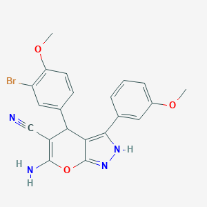 molecular formula C21H17BrN4O3 B461091 6-Amino-4-(3-bromo-4-methoxyphenyl)-3-(3-methoxyphenyl)-2,4-dihydropyrano[2,3-c]pyrazole-5-carbonitrile 