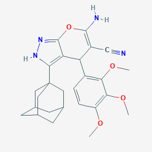 molecular formula C26H30N4O4 B461098 3-(1-Adamantyl)-6-amino-4-(2,3,4-trimethoxyphenyl)-2,4-dihydropyrano[2,3-c]pyrazole-5-carbonitrile 